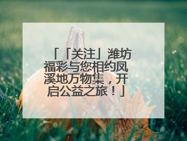 「关注」潍坊福彩与您相约凤溪地万物集，开启公益之旅！