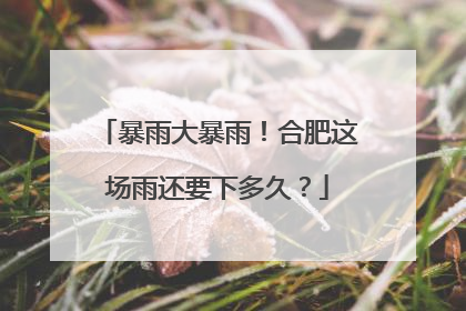 暴雨大暴雨！合肥这场雨还要下多久？
